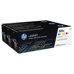 Lot de 3 cartouches authentiques de toner Cyan/Magenta/Jaune HP LaserJet 305A (CF370AM)