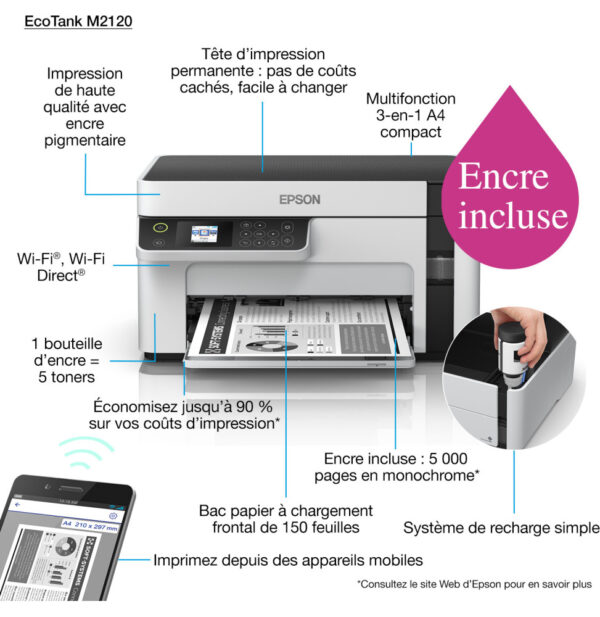 Epson EcoTank M2120 Imprimante multifonction monochrome à réservoirs rechargeables (C11CJ18403) – Image 7