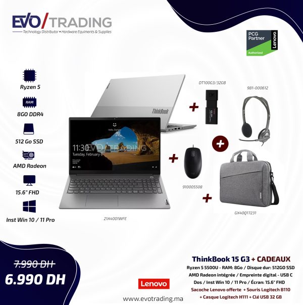 Ordinateur Portable Lenovo ThinkBook 15 G3 ACL (21A4001WFE) + Cadeaux