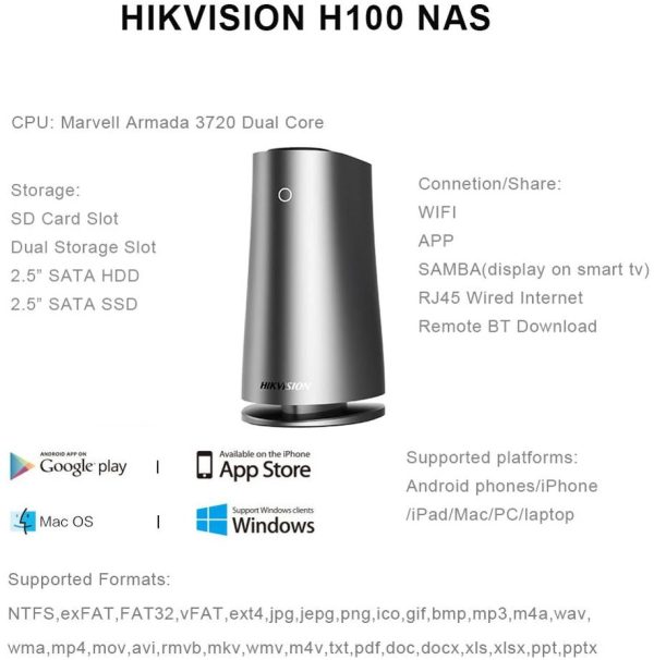 Boîtier de disque dur externe NAS HIKVISION H100 Réseau Wifi Cloud privé (HS-AFS-H100I-1GB-TUT) – Image 4