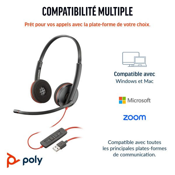 Micro-casque POLY Blackwire 3220 stéréo
  USB-C + adaptateur USB-C/A (8X228AA) – Image 2