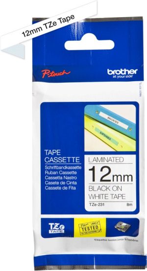 Cassette à ruban Brother TZe-231 - Noir sur blanc, 12 mm de large / 8 m de long