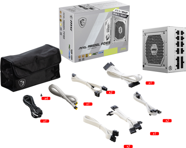 Bloc alimentation MSI MAG
  A850GL PCIE5 WHITE (306-7ZP8A24-CE0) – Image 2